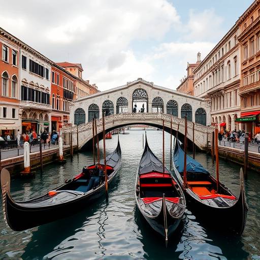 Gondole a Venezia con il Ponte di Rialto sullo sfondo