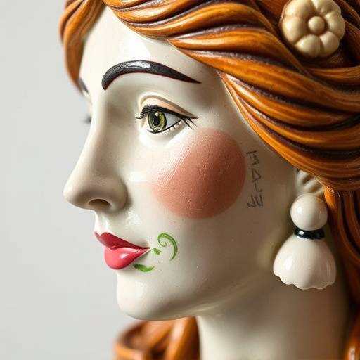 Scultura in ceramica di Caltagirone raffigurante un volto di donna siciliana
